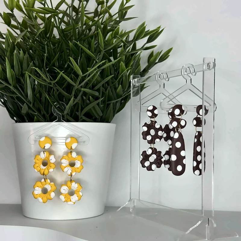 Boucles d’oreilles Collection Pois marron et jaune – bijou fait main en pâte polymère