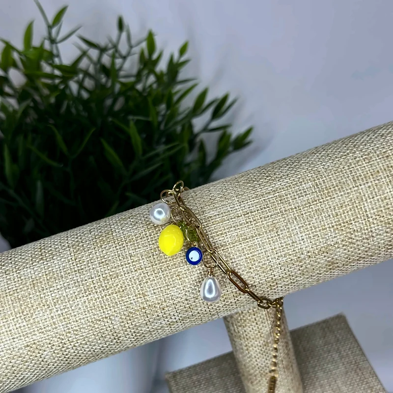 Bracelet charms citron – bijou fait main en pâte polymère