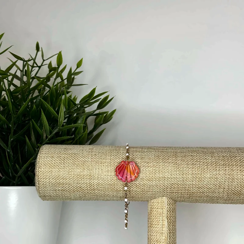 Bracelet coquillage corail – bijou fait main en pâte polymère