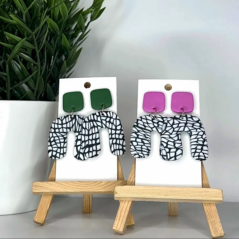 Boucles d’oreilles Catalya Mosaïque rose ou kaki – bijou fait main en pâte polymère