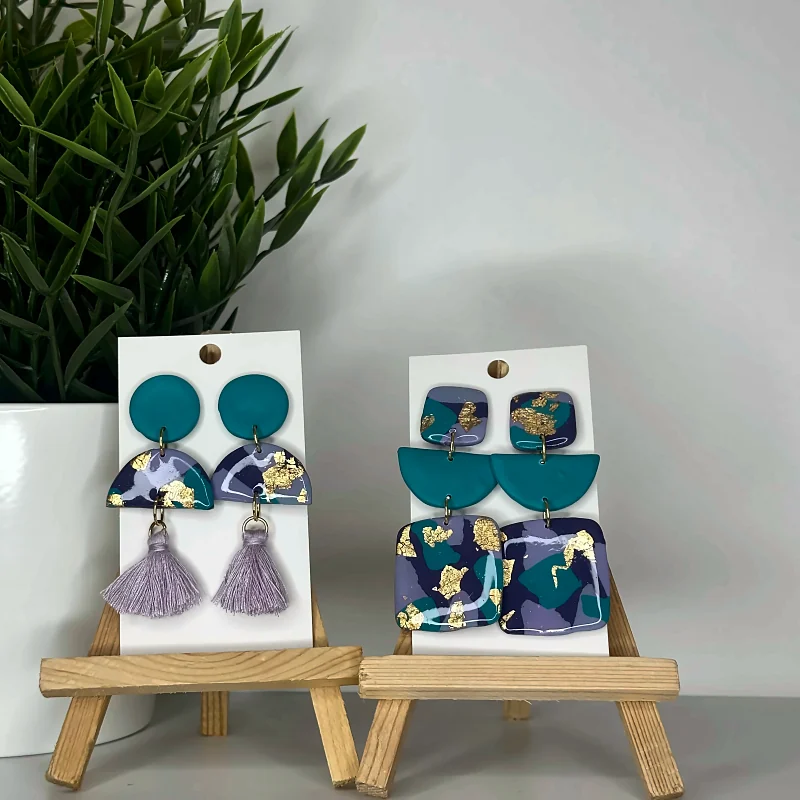 Boucles d’oreilles Collection blue & purple – bijou fait main en pâte polymère