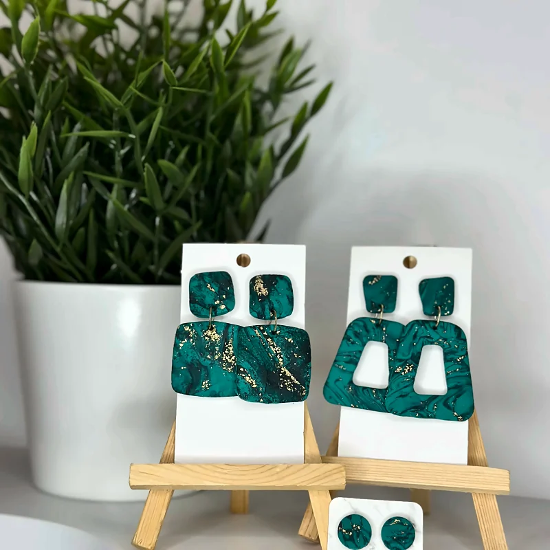 Boucles d’oreilles Collection Émeraude – bijou fait main en pâte polymère