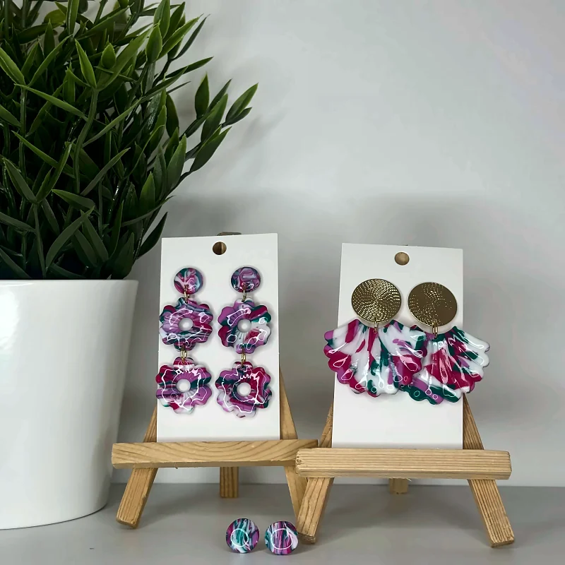 Boucles d’oreilles Collection marbrée – bijou fait main en pâte polymère
