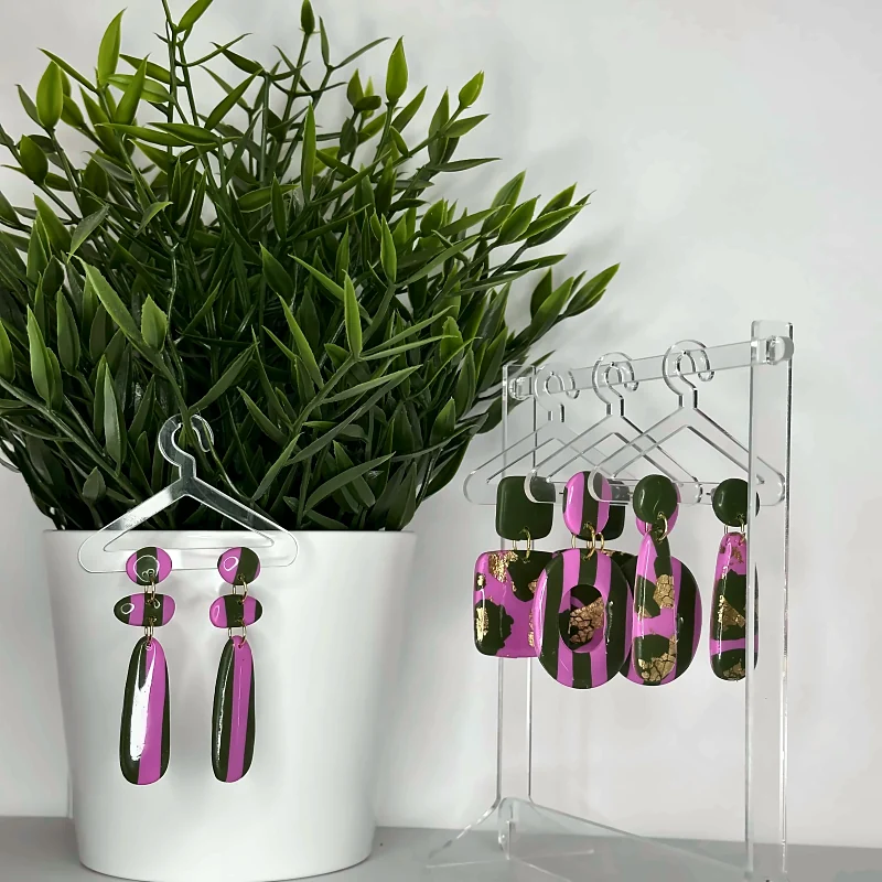 Boucles d’oreilles Collection Pink jungle – bijou fait main en pâte polymère