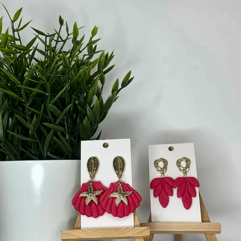 Boucles d’oreilles Coquillage / Ophélie fuchsia – bijou fait main en pâte polymère