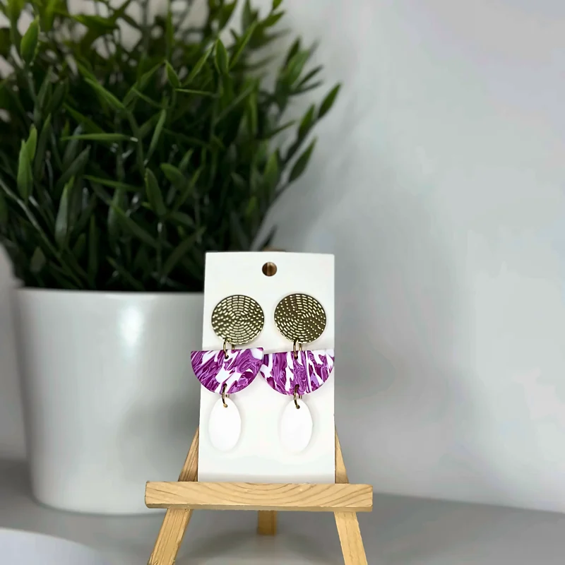 Boucles d’oreilles Mia Marbrée violet – bijou fait main en pâte polymère
