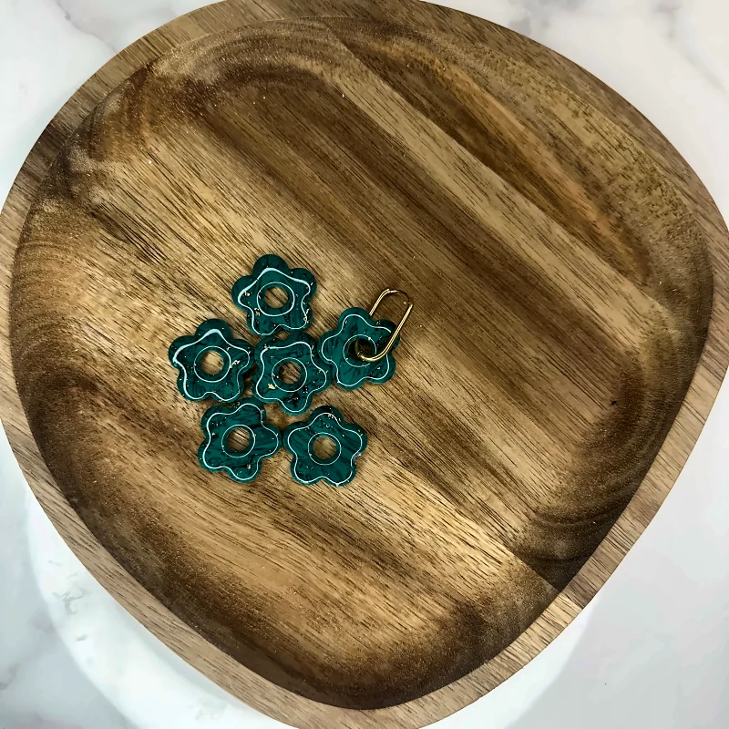 Pampilles fleurs collection émeraude – bijou fait main en pâte polymère
