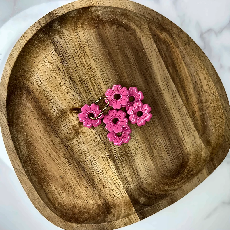 Pampilles fleurs rose et dorée – bijou fait main en pâte polymère
