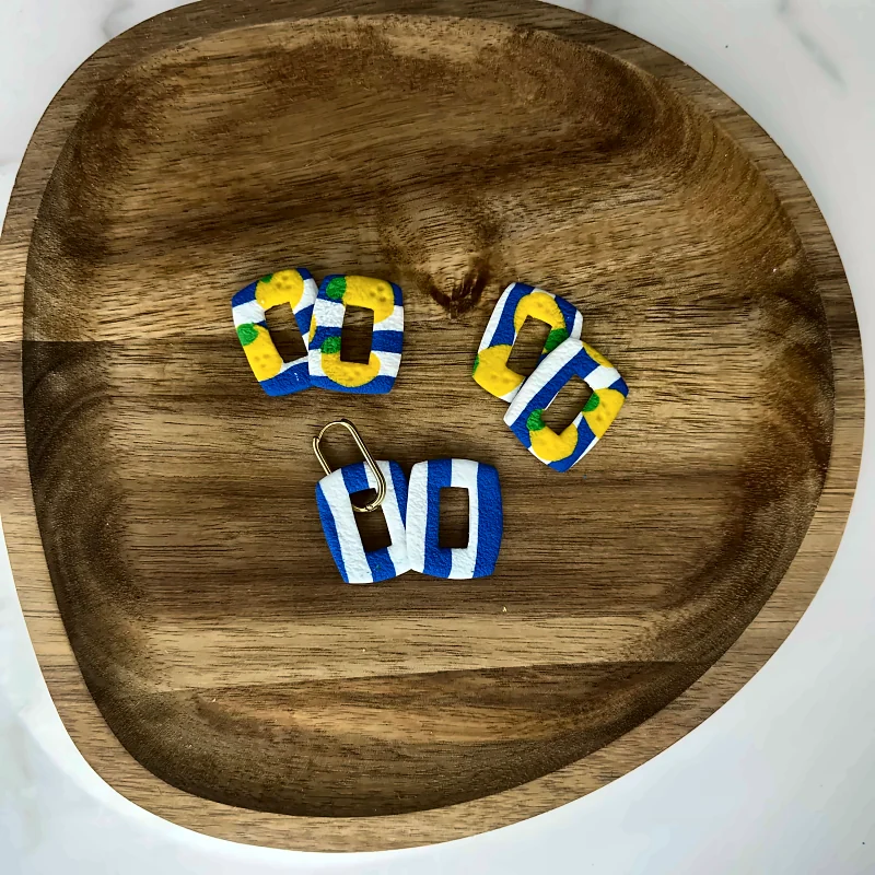 Pampilles rayées et citrons – bijou fait main en pâte polymère